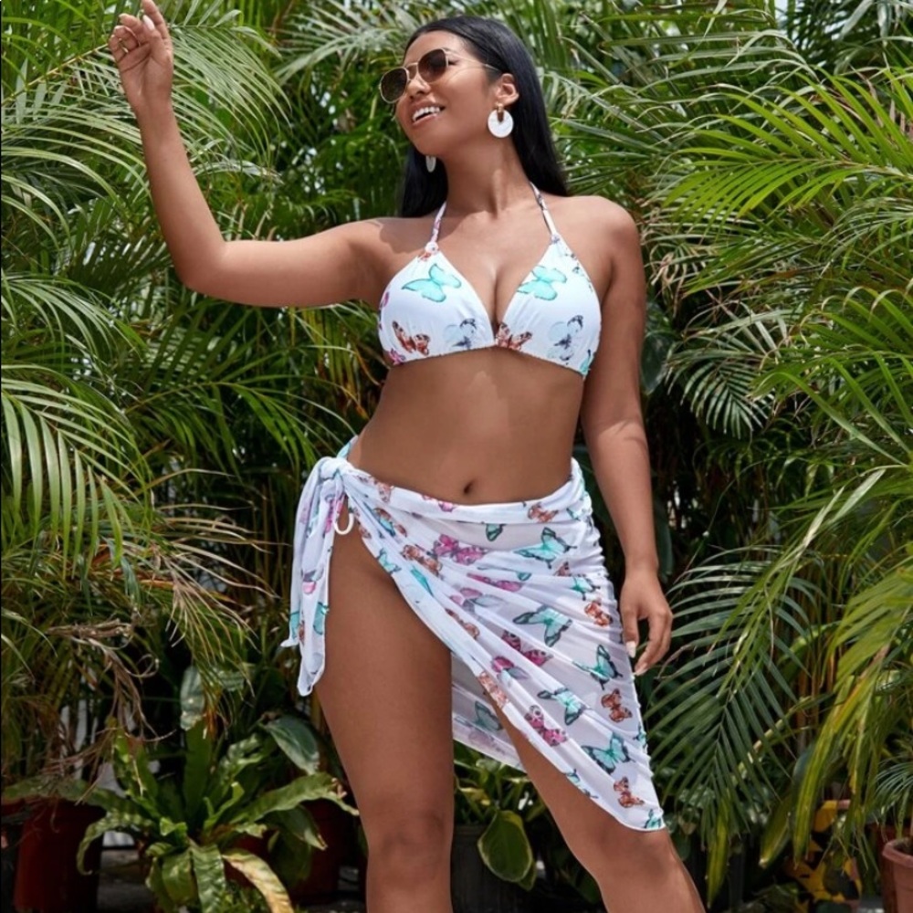 (3 Pack) Plus Size Butterfly Print 3pc Swim Set